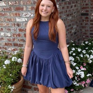 Elegant Navy Blue Sleeveless Dress